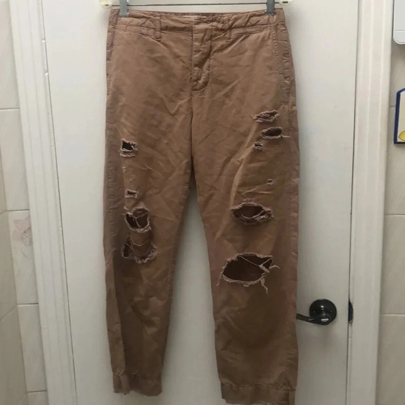 FRAME Le Tomboy Ripped Trouser Washed Dark Sand Distressed Size 26 NWT - Picture 2 of 9